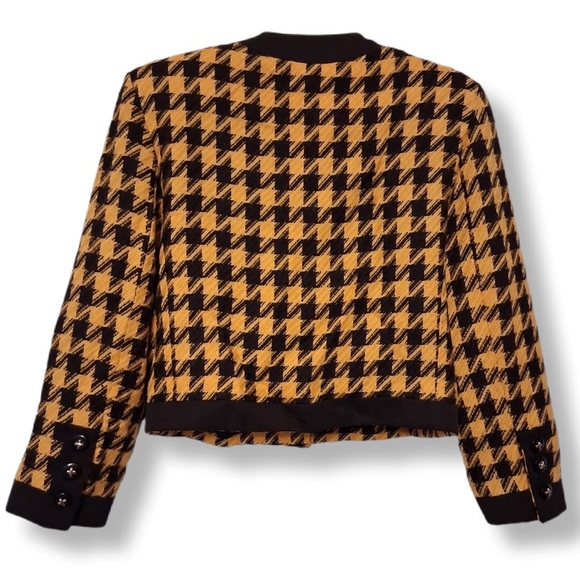HARVÉ BERNARD Vintage Tweed Houndstooth Blazer Jacket - Black and Yellow Size 12 - Picture 3 of 10